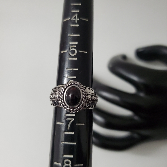 Sterling Silver 925 Black Opal Red Solitaire Ring - Picture 10 of 10